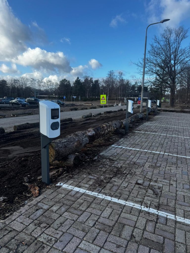 Rij laadpalen langs gezamenlijke parkeerplaatsen